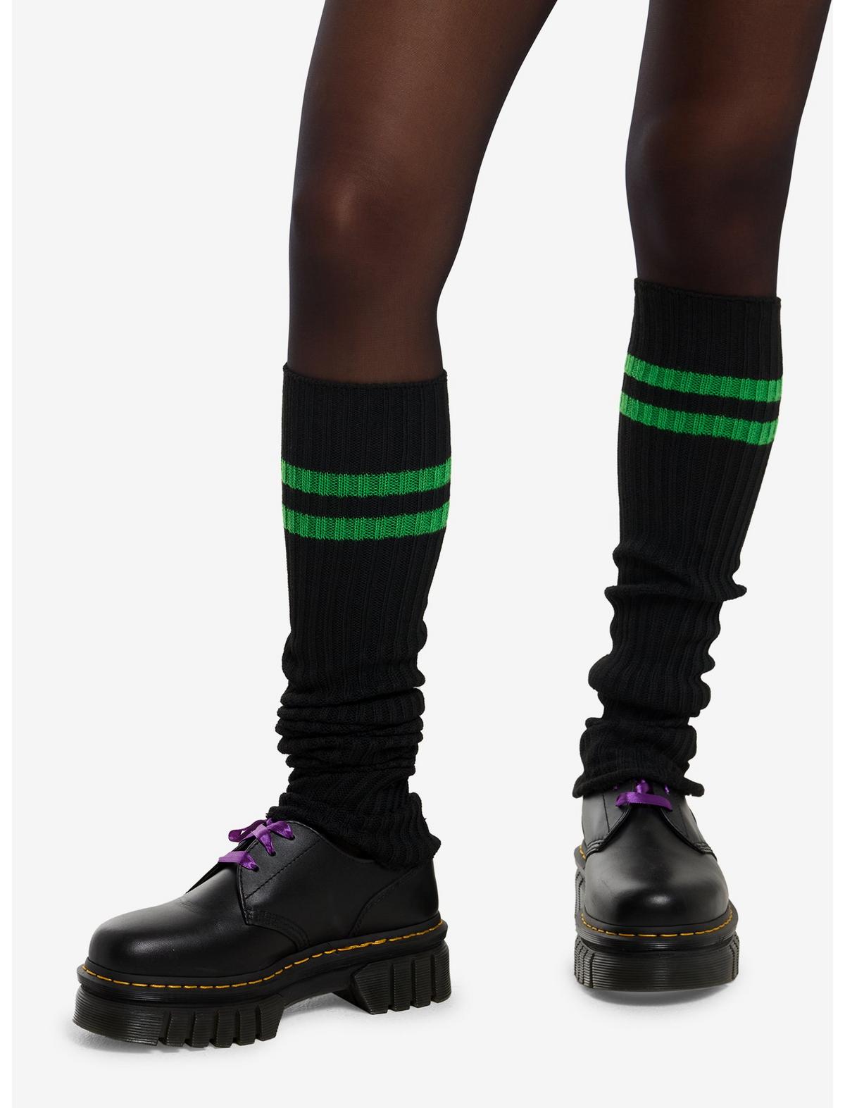 Black & Green Varsity Stripe Over-The-Knee Leg Warmers - US 6289