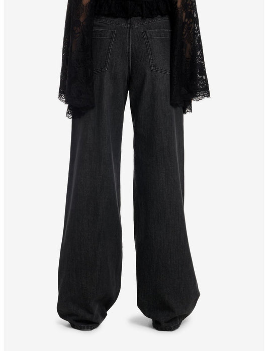 Cosmic Aura Black Lace Distressed Wide Leg Jeans - US 1118