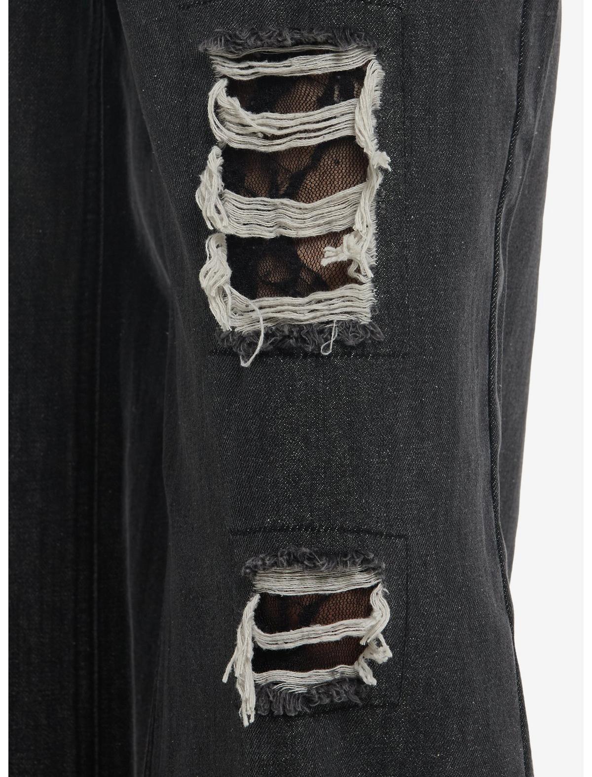 Cosmic Aura Black Lace Distressed Wide Leg Jeans - US 1118