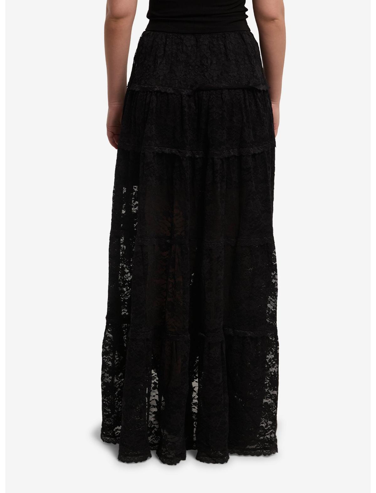 Cosmic Aura Black Lace Tiered Midi Skirt - US 8865