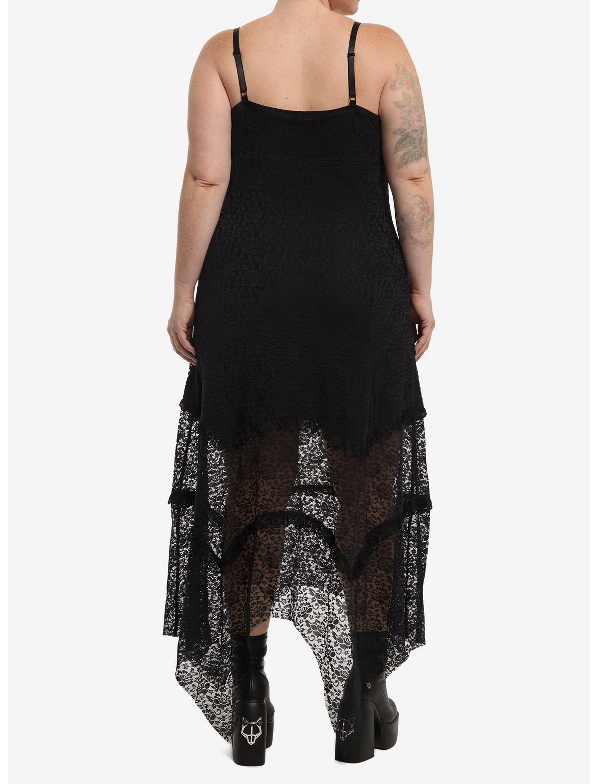 Cosmic Aura Black Lace Hanky Hem Midi Dress Plus Size - US 4342