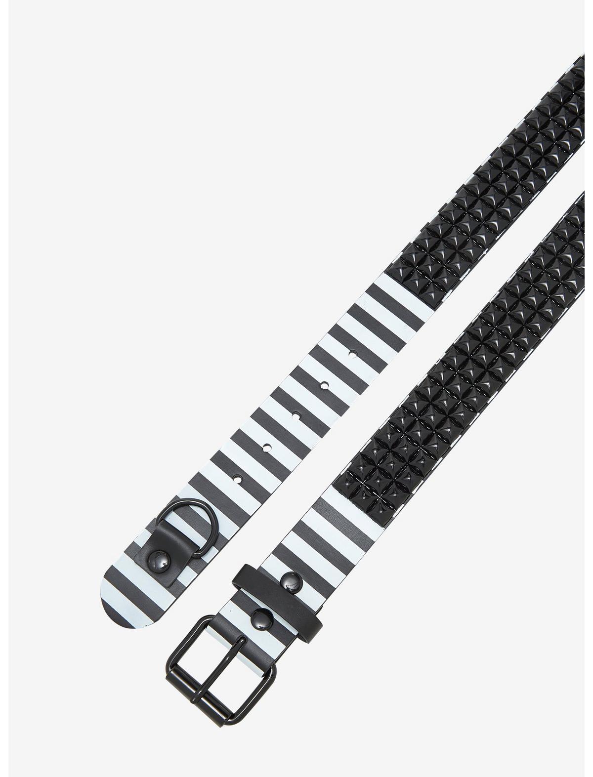 Black & White Stripe Pyramid Stud Belt - US 7145