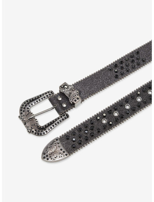 Black Glitter Butterfly Bling Belt - US 9467
