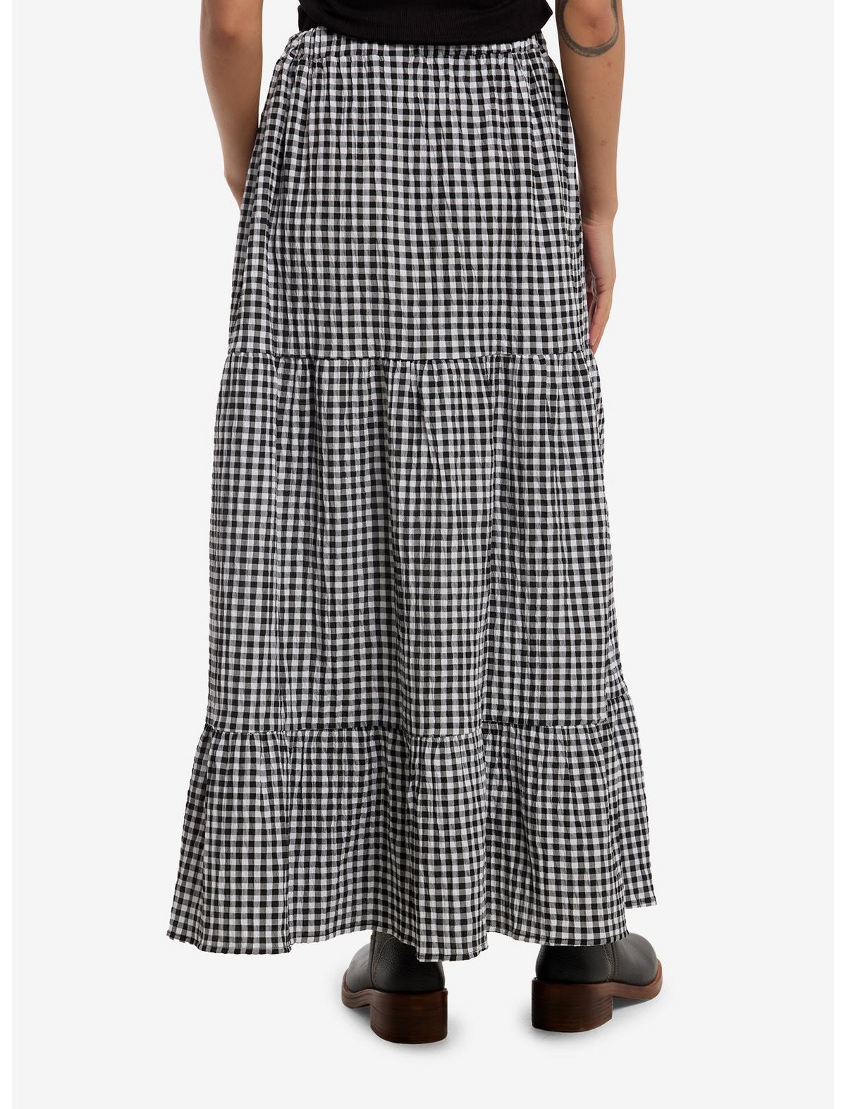 Black & White Gingham Tiered Midi Skirt - US 6005