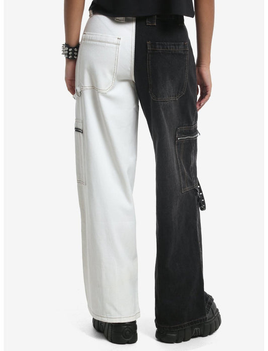 Black & White Split Grommet Strap Jeans - US 4877