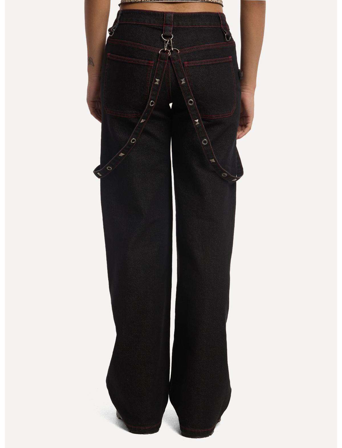 Black & Red Stud Suspender Wide Leg Jeans - US 3058