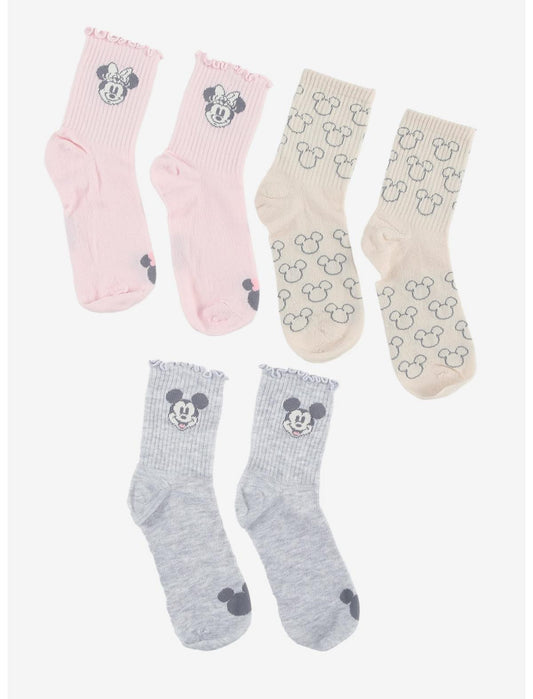 Disney Mickey Mouse & Minnie Mouse Pastel Ruffle Crew Socks 3 Pair - US 7677