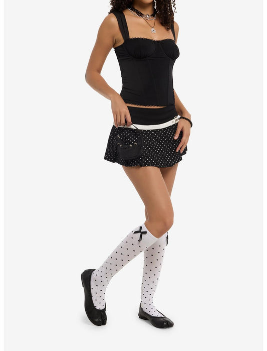 Black & White Polka Dot Belted Mini Skirt - US 7441