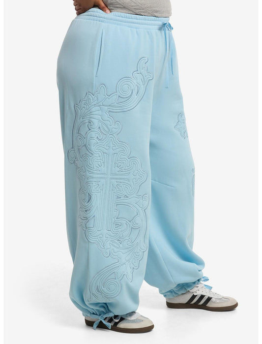 Light Blue Cross Wide Leg Lounge Pants Plus Size - US 4564