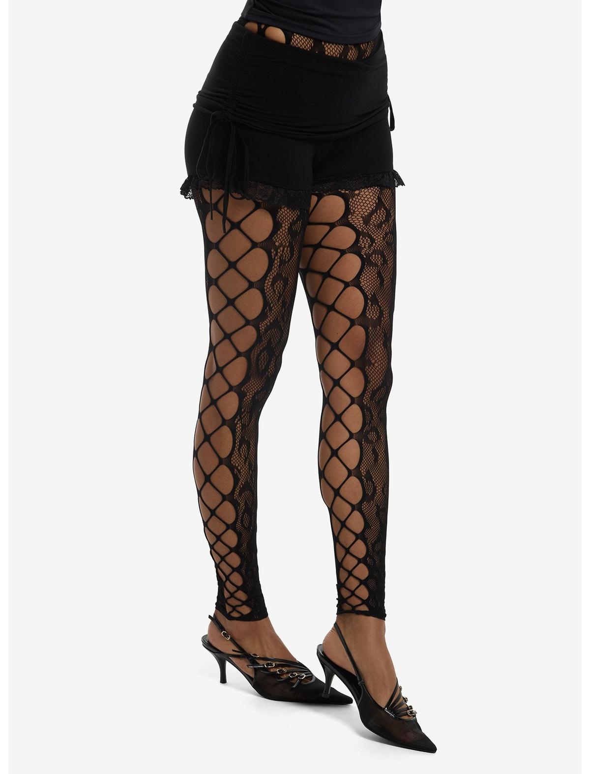 Leopard Spot Cutout Footless Fishnet Tights - US 4153