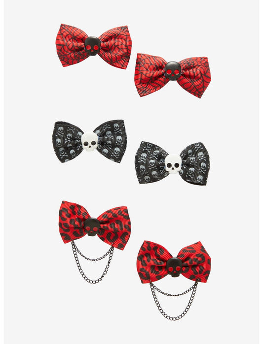 Emo Print Skull Bows Hair Clip Set - US 4007