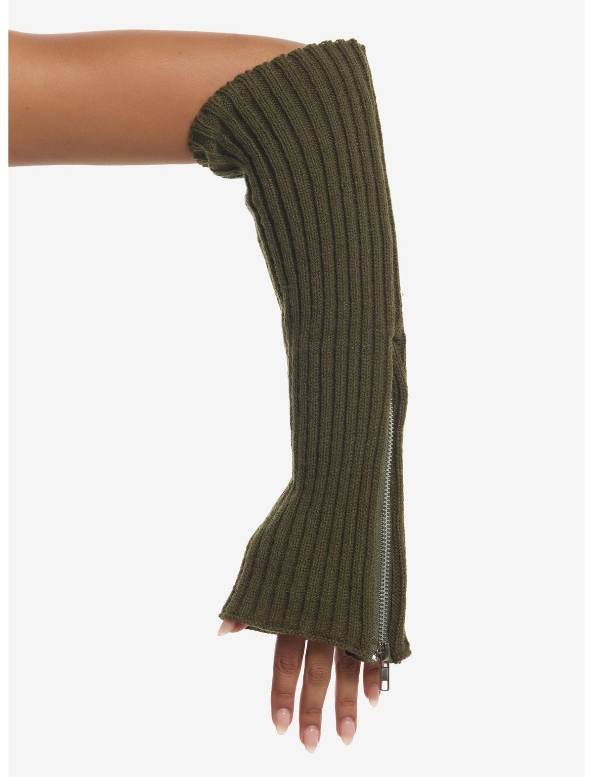 Green Ribbed Zipper Arm Warmers - US 2266