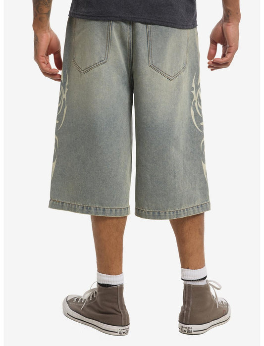 Cyber Sigil Light Wash Denim Jorts - US 3974