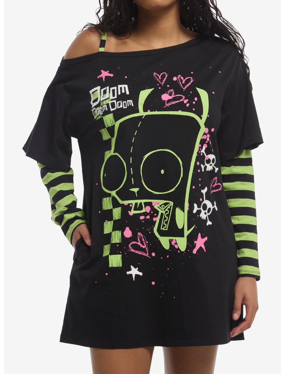 Invader Zim GIR Off-Shoulder Twofer Dress - US 2953