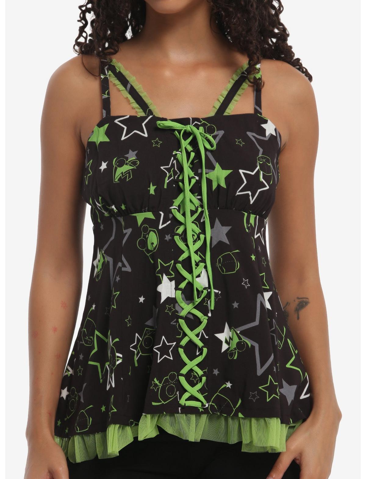 Invader Zim GIR Stars Lace-Up Girls Woven Tank Top - US 1965