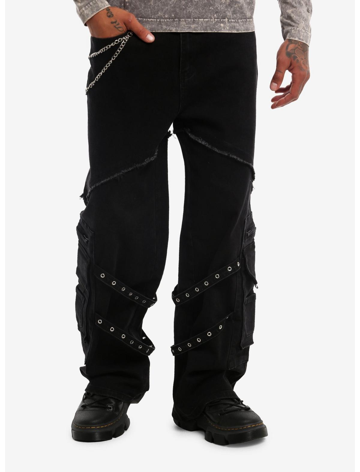 Grommet Strap Stitch Barrel Pants With Side Chain - US 0102
