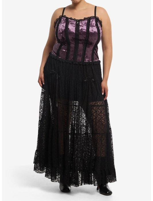 Cosmic Aura Lace Trim Suede Girls Corset Cami Plus Size - US 5547