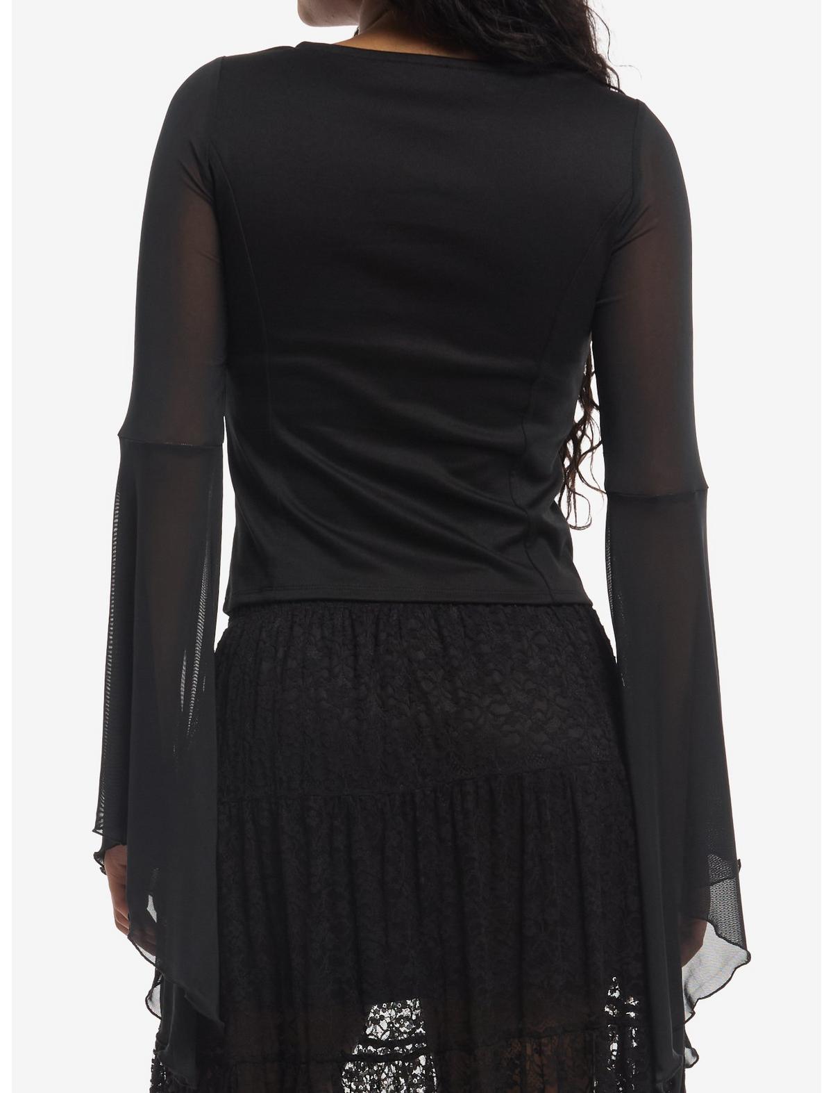 Cosmic Aura Lace-Up Mesh Girls Bell Sleeve Top - US 9546