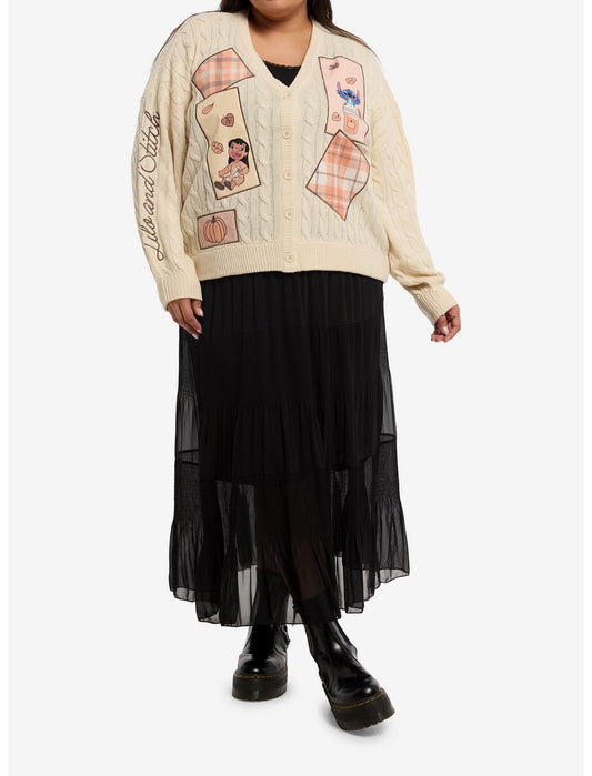 Disney Lilo & Stitch Fall Patch Cable Knit Girls Cardigan Plus Size - US 8831