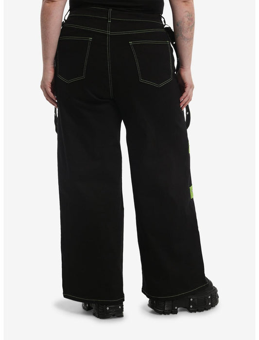 Black & Green Stripe Hardware Suspender Jeans Plus Size - US 7229