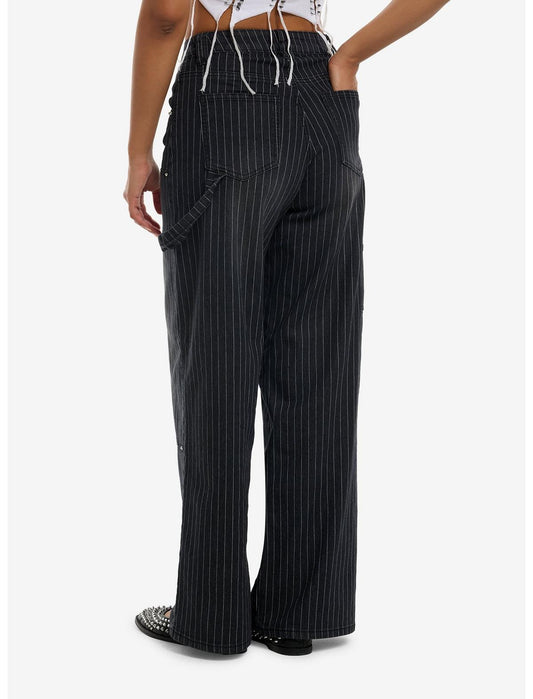 Black Pinstripe Rhinestone Wide Leg Pants - US 1764