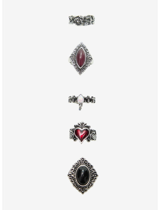 Cosmic Aura Ornate Heart Gem Ring Set - US 4336