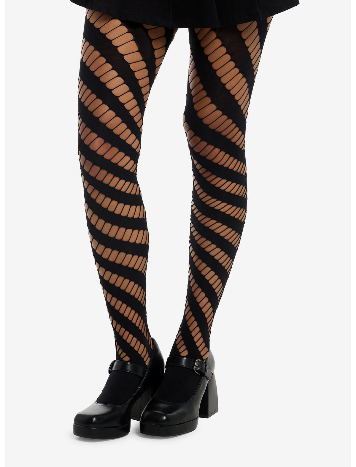 Black Diagonal Stripe Fishnet Tights - US 6260