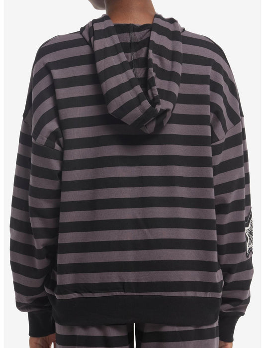 Black & Grey Stripe Star Girls Oversized Hoodie - US 6644