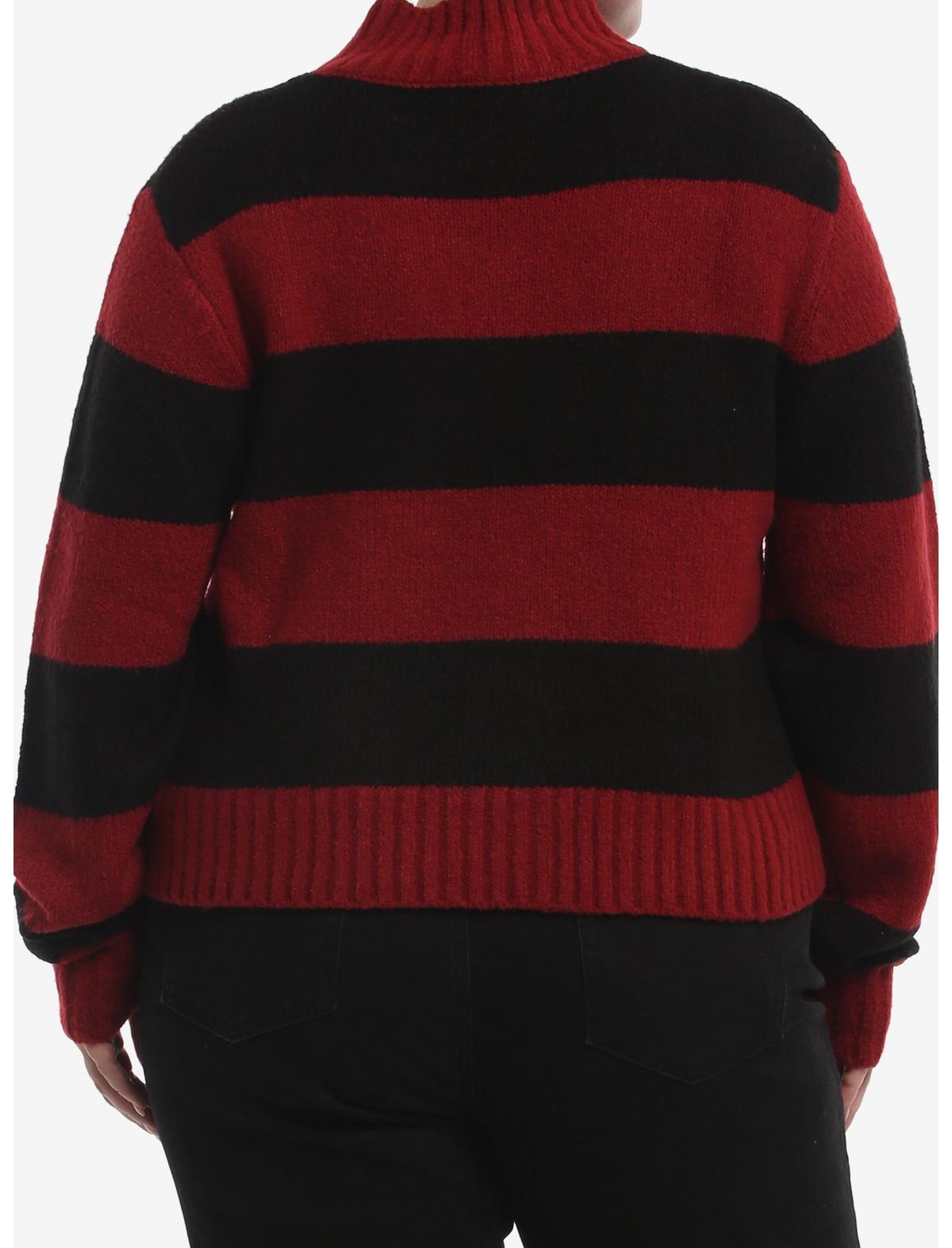 Burgundy & Black Stripe Turtleneck Girls Sweater Plus Size - US 3027
