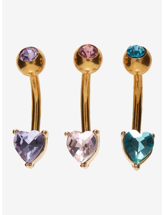 14G Steel Pastel Heart Navel Barbell 3 Pack - US 5104