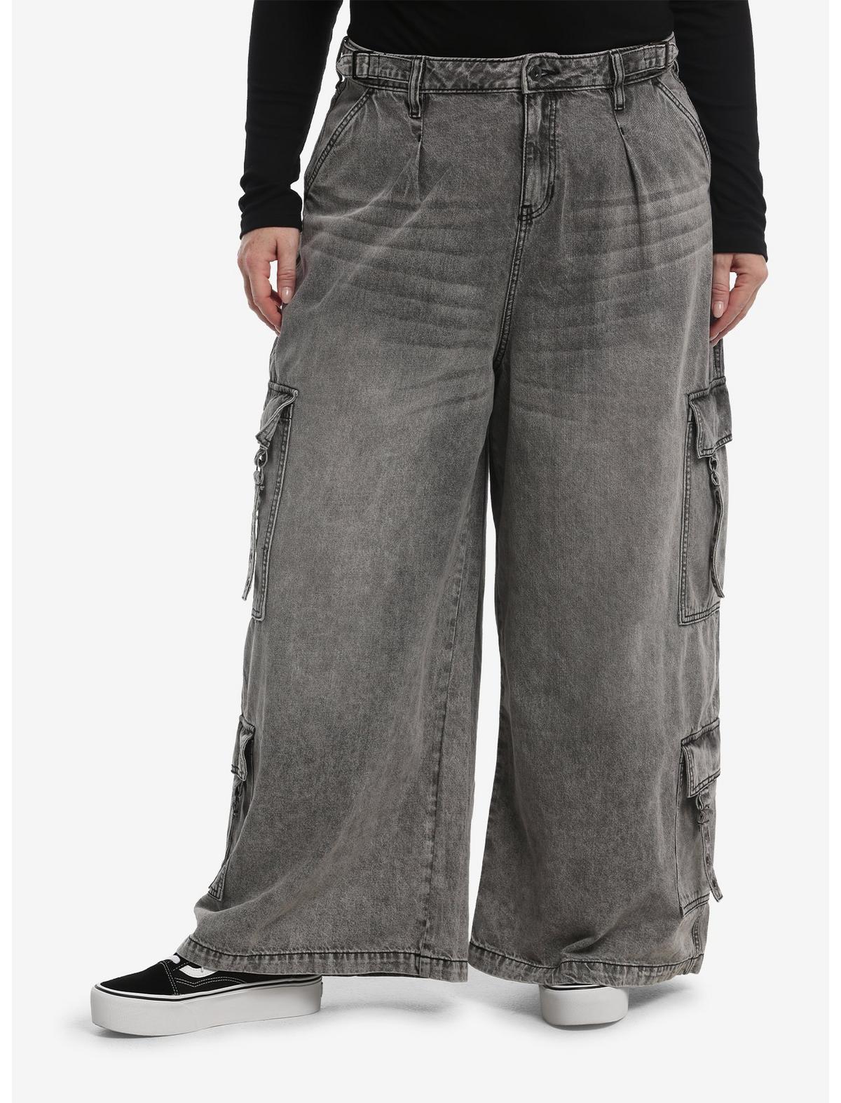 Grey Wash Wide Leg Cargo Jeans Plus Size - US 4064