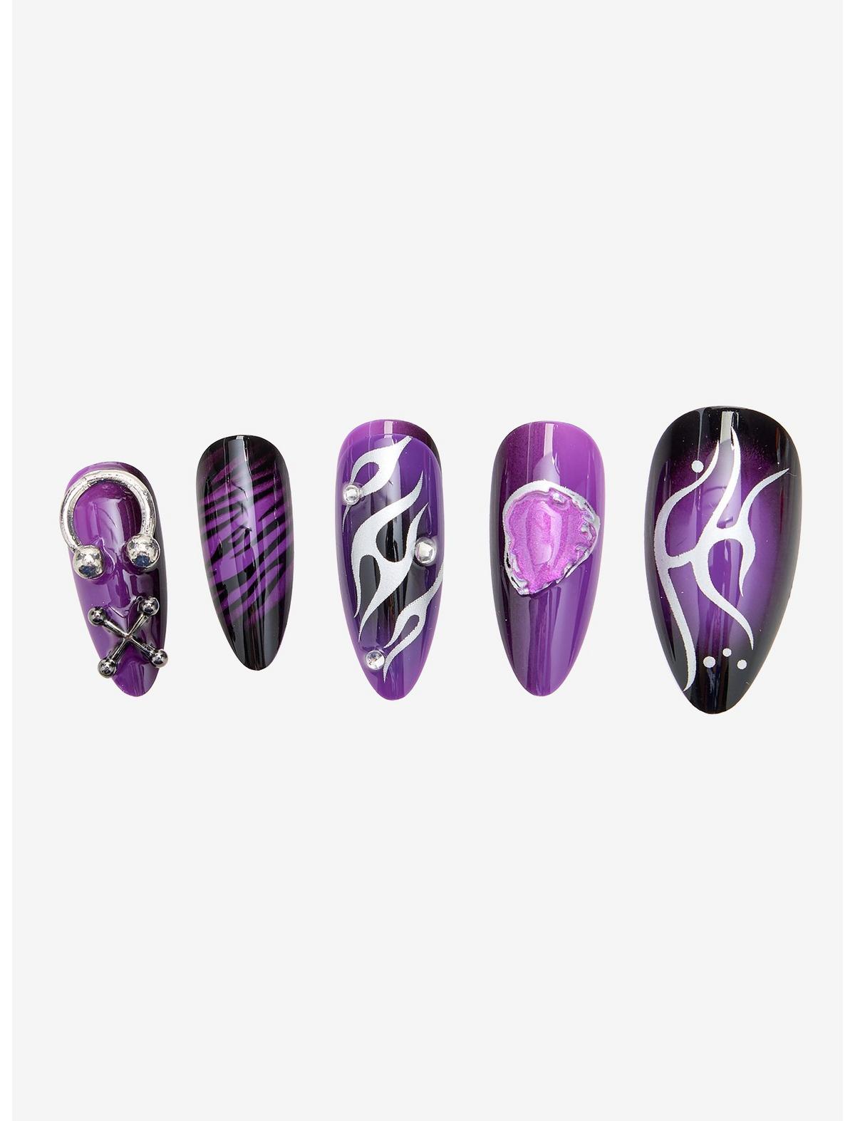 Blackheart Black & Purple Cyber Press-On Nail Set - US 4424