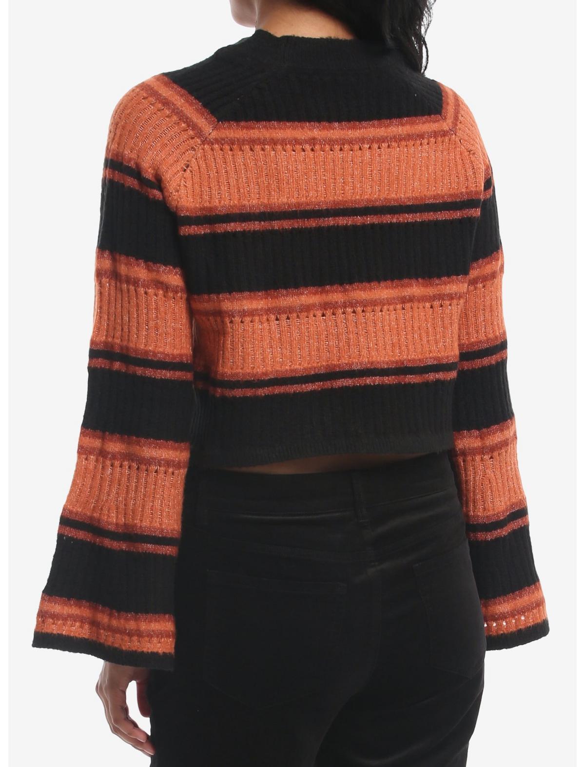 Black & Orange Stripe Girls Bell Sleeve Sweater - US 6179