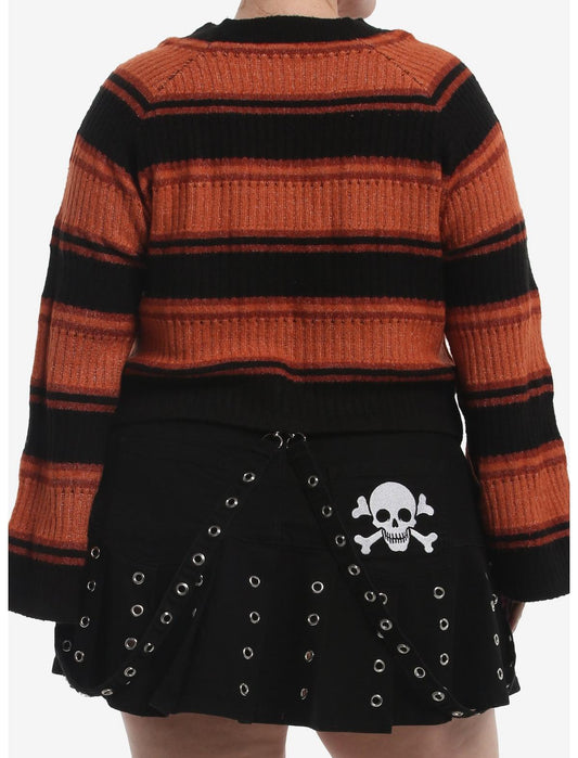 Black & Orange Stripe Girls Bell Sleeve Sweater Plus Size - US 1843