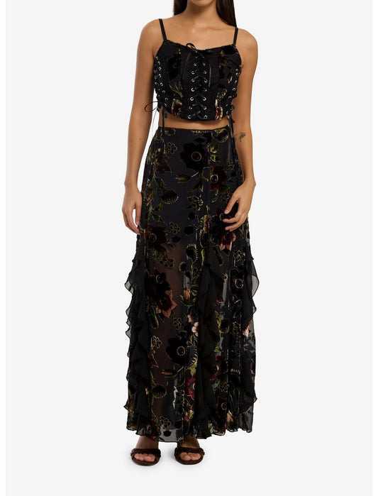 Cosmic Aura Burnout Floral Velour Girls Crop Corset Top - US 9191