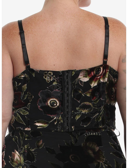 Cosmic Aura Burnout Floral Velour Girls Crop Corset Top Plus Size - US 2814