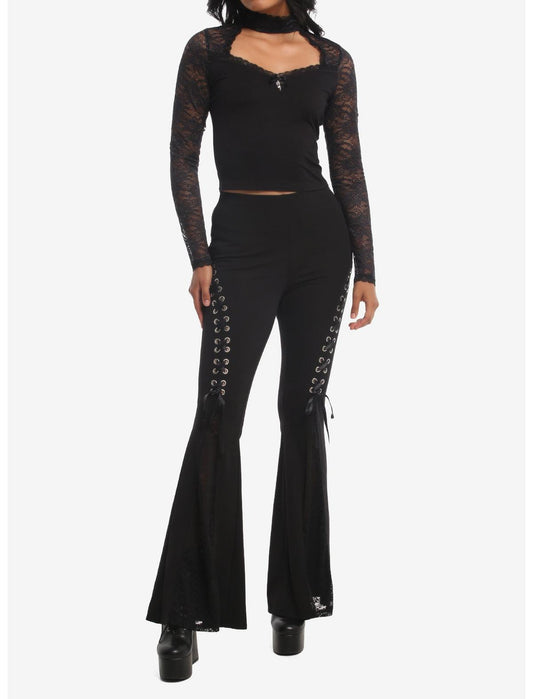 Cosmic Aura Black Cutout Lace Girls Long-Sleeve Top - US 5539