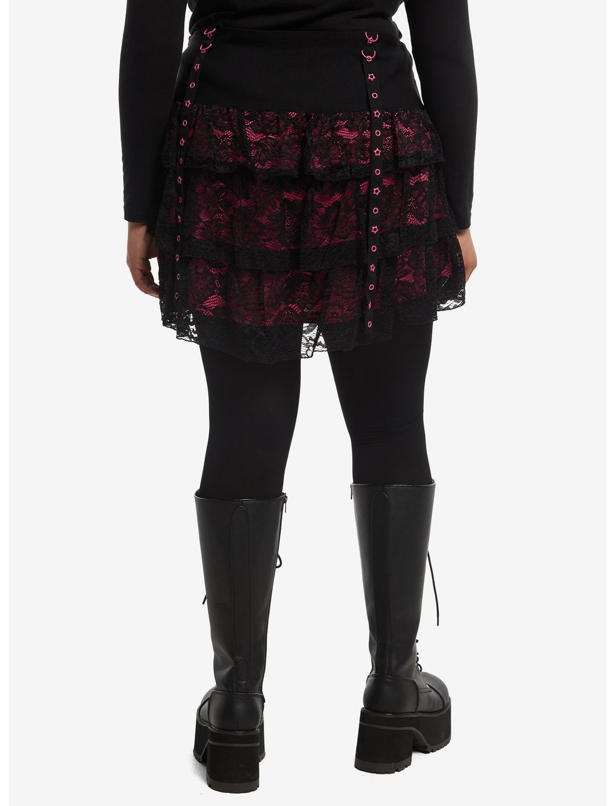 Black & Pink Grommet Lace Tiered Skirt Plus Size - US 1745
