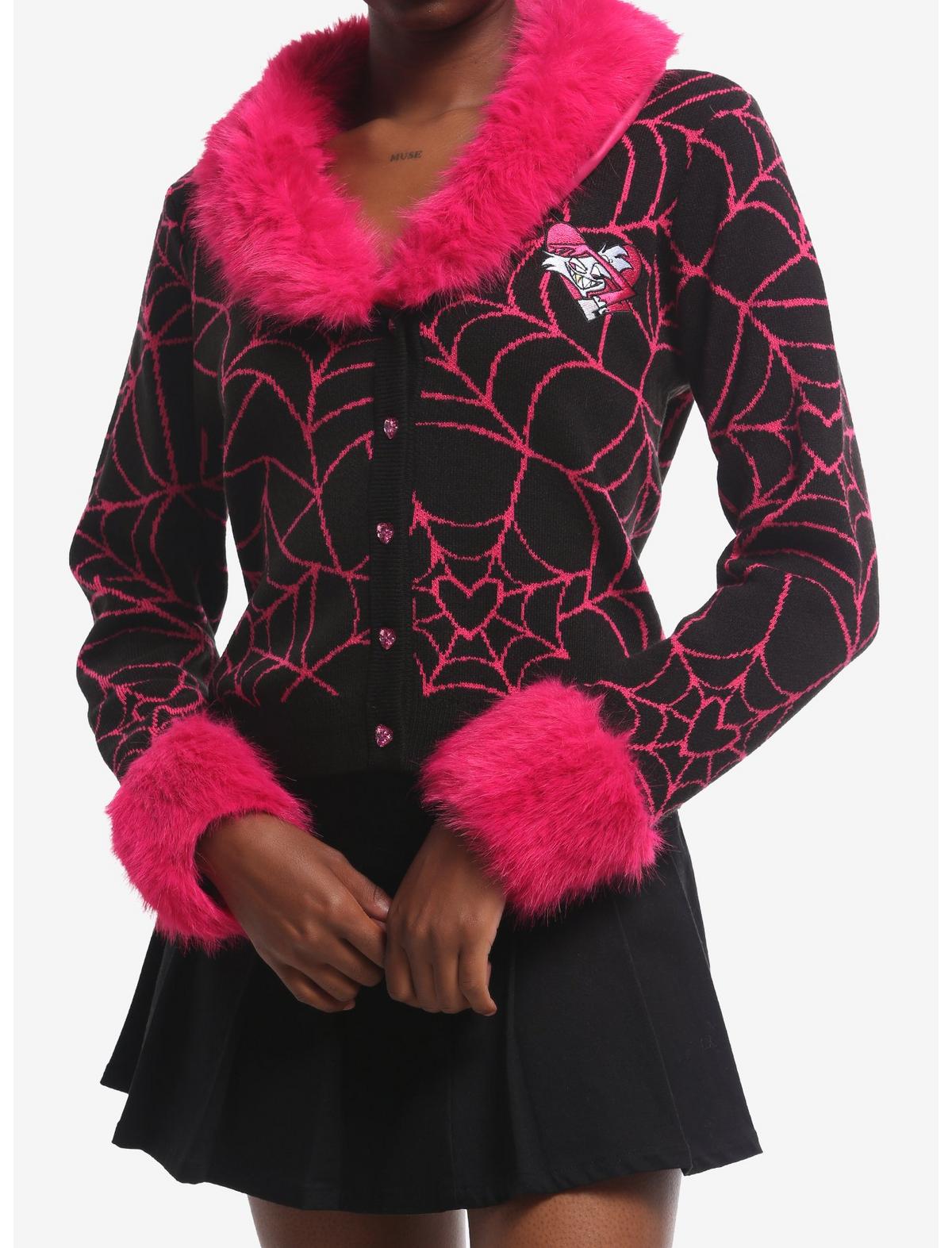 Hazbin Hotel Angel Dust Fur Trim Girls Cardigan - US 2194