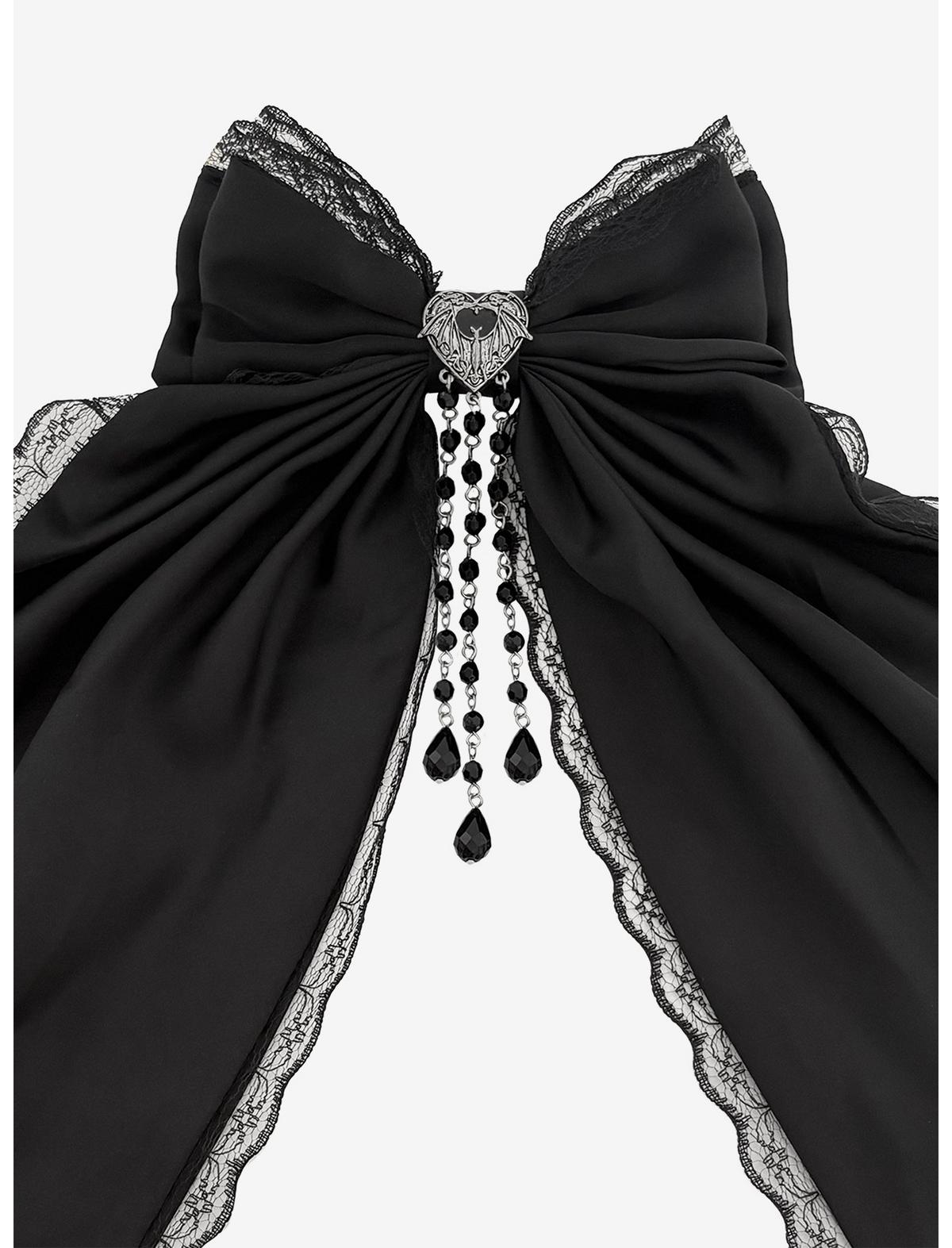 Cosmic Aura Bat Heart Bead Lace Hair Bow - US 6514