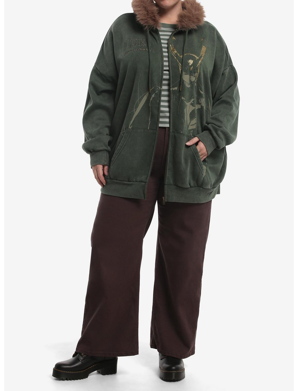Marvel Loki Fur Trim Girls Oversized Hoodie Plus Size - US 0781