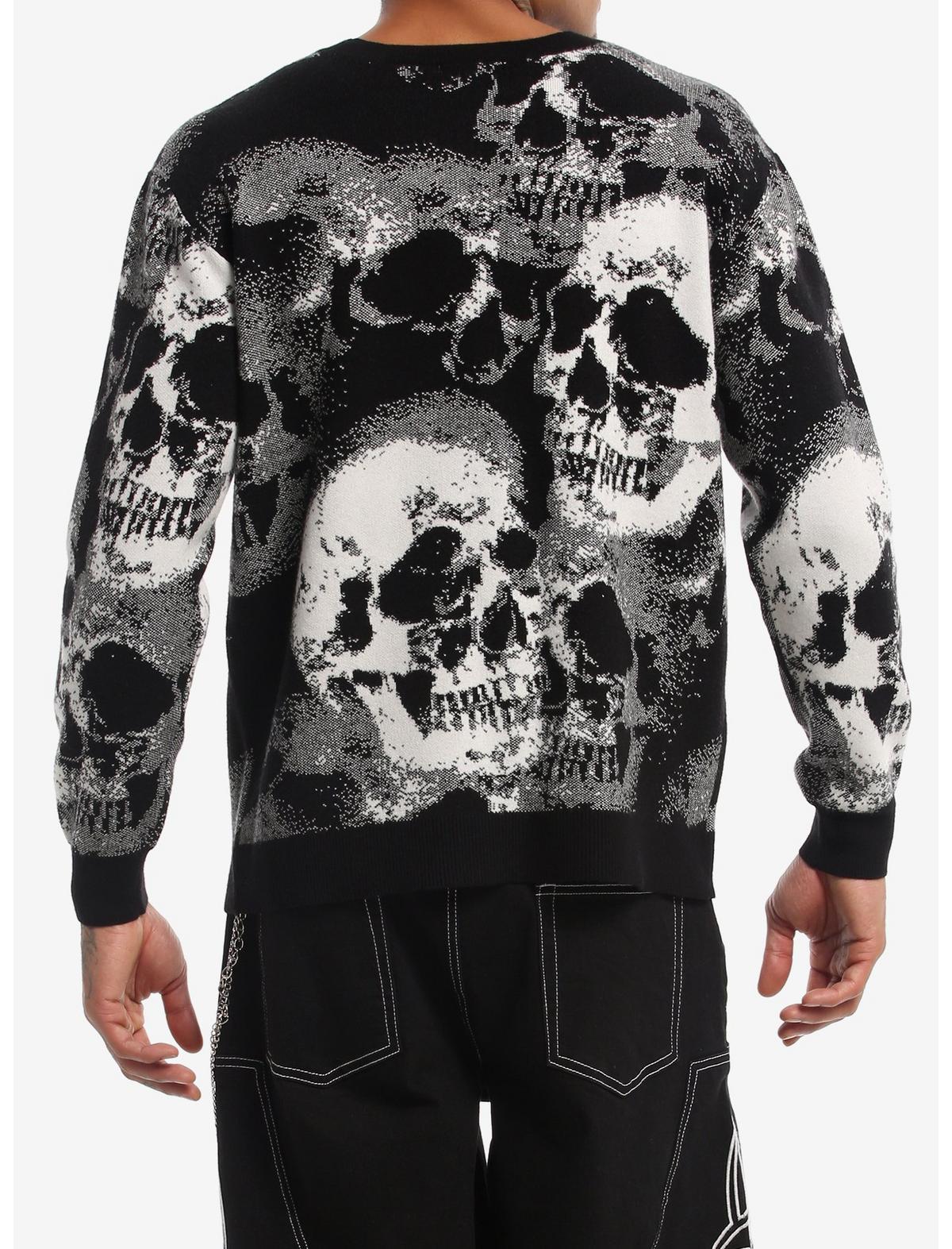 Black & White Skull Collage Knit Sweater - US 6776