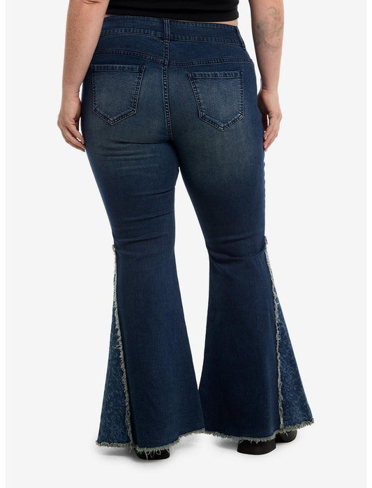 Cosmic Aura Blue Floral Lace-Up Flared Jeans Plus Size - US 0815