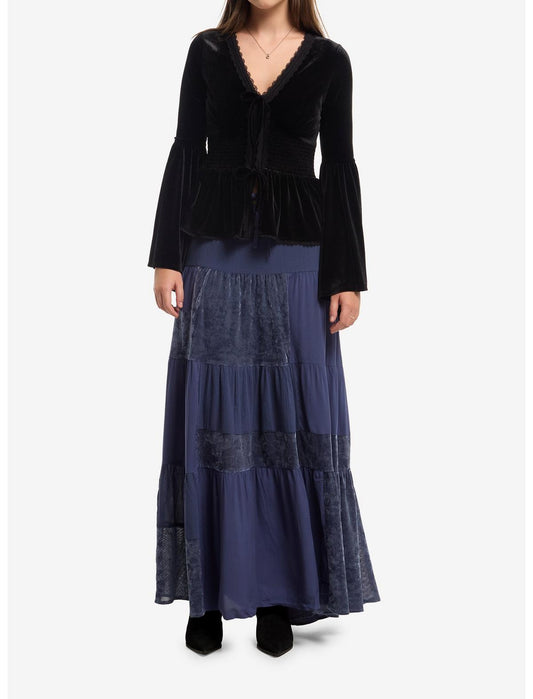 Cosmic Aura Black Velvet Lace Girls Long-Sleeve Top - US 6749