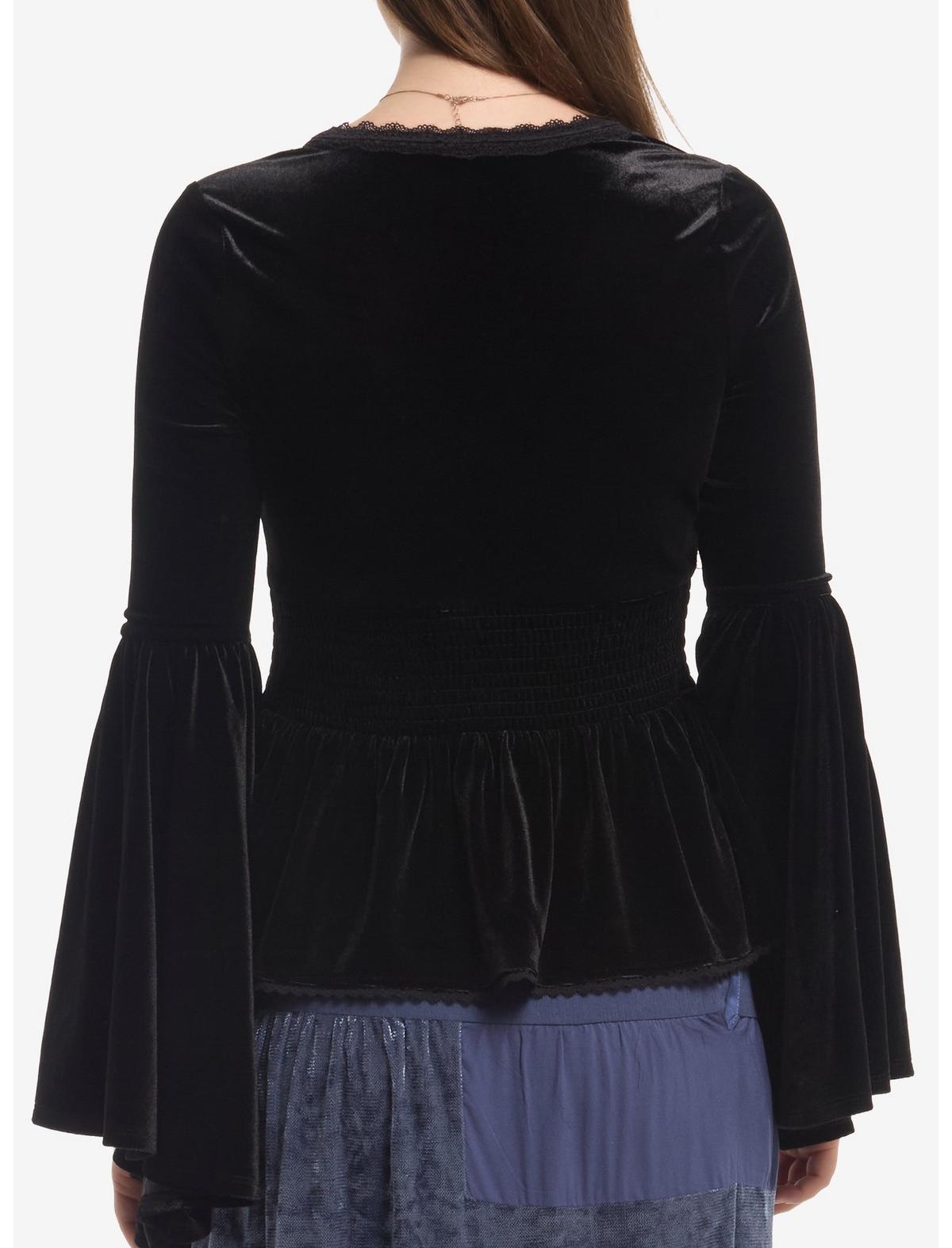 Cosmic Aura Black Velvet Lace Girls Long-Sleeve Top - US 6749