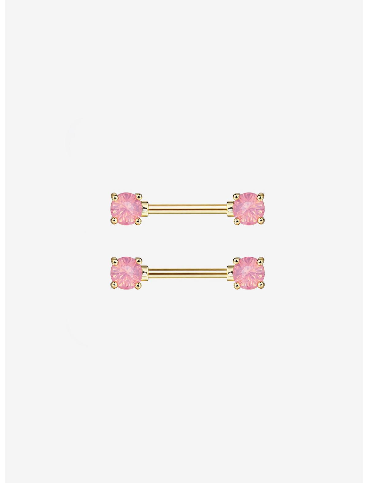 14G Steel Opal Gem Nipple Barbell 2 Pack - US 8926