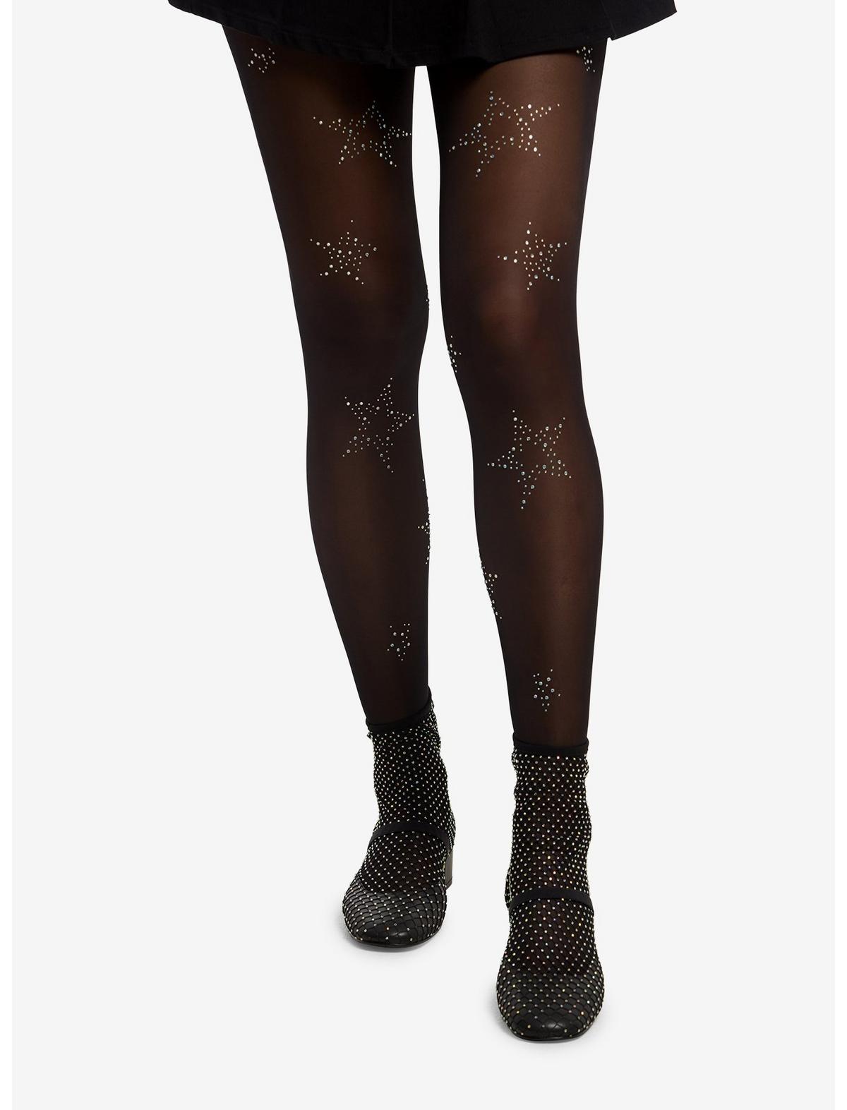 Black Rhinestone Star Tights - US 0730