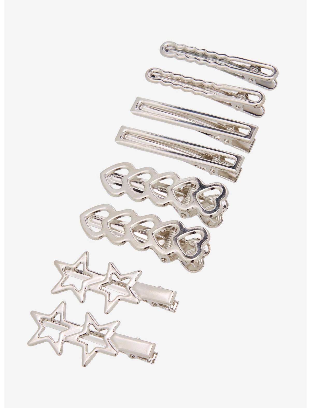 Black Heart Silver Star Heart Hair Clip Set - US 5297
