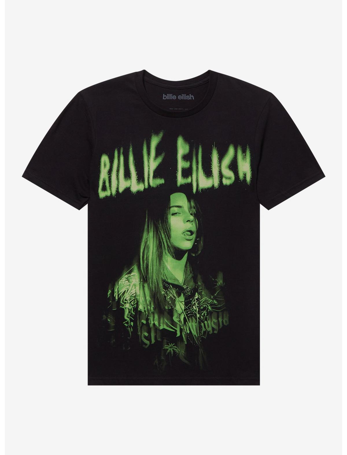 Billie Eilish Green Jumbo Portrait Boyfriend Fit Girls T-Shirt - US 6083