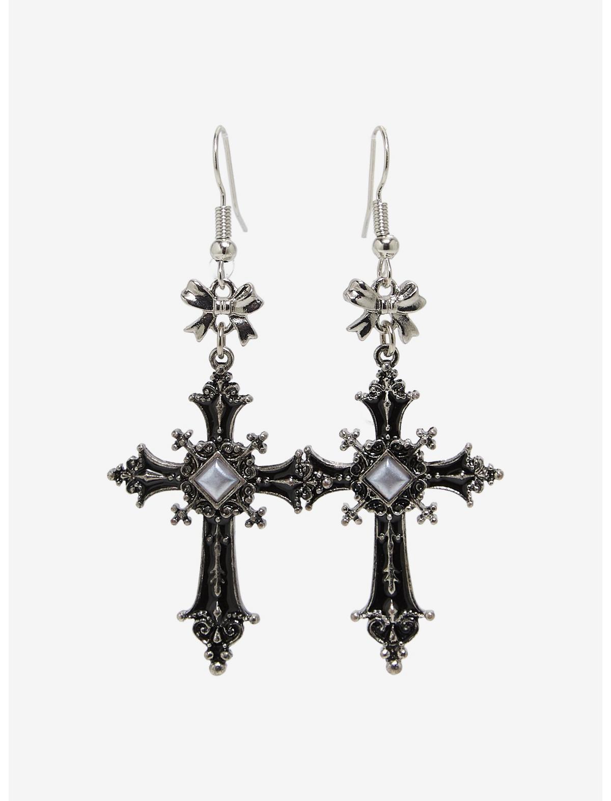 Cosmic Aura Gothic Cross Ribbon Earrings - US 6773
